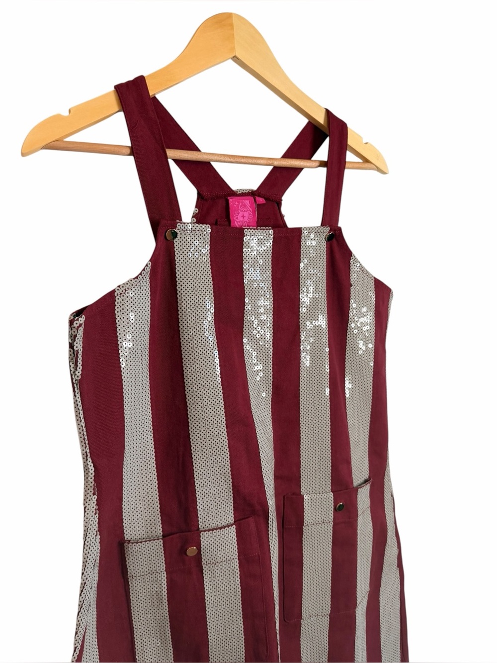 Queen of Sparkles Maroon & Grey Sequin Striped Overall Dress Women’s Small NWT - Picture 6 of 12